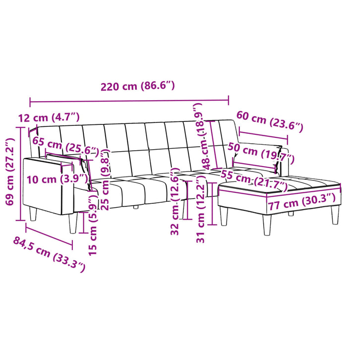 2-Seater Sofa Bed With Footstool Black Velvet Txpnotl