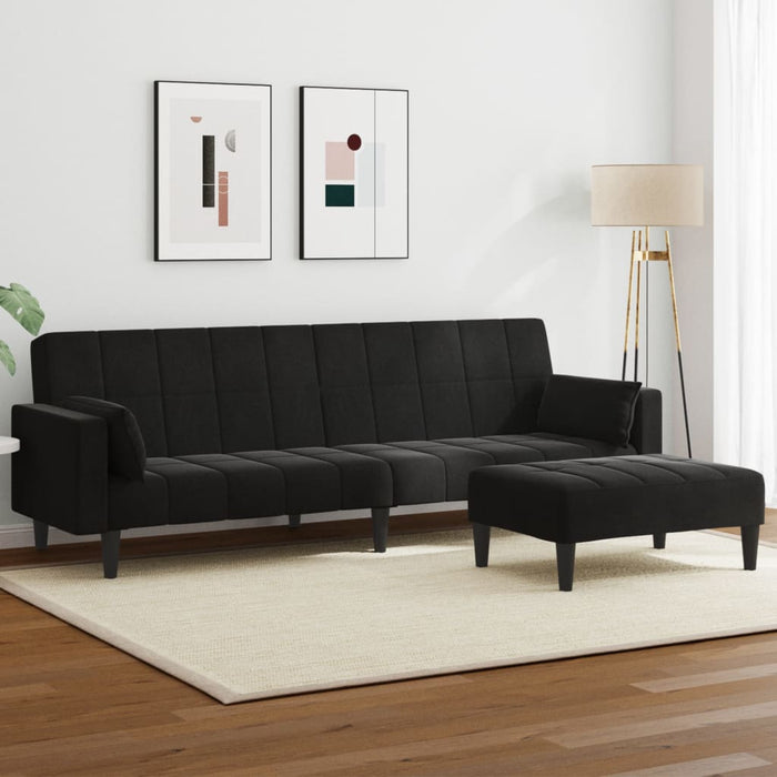 2-Seater Sofa Bed With Footstool Black Velvet Txpnotl