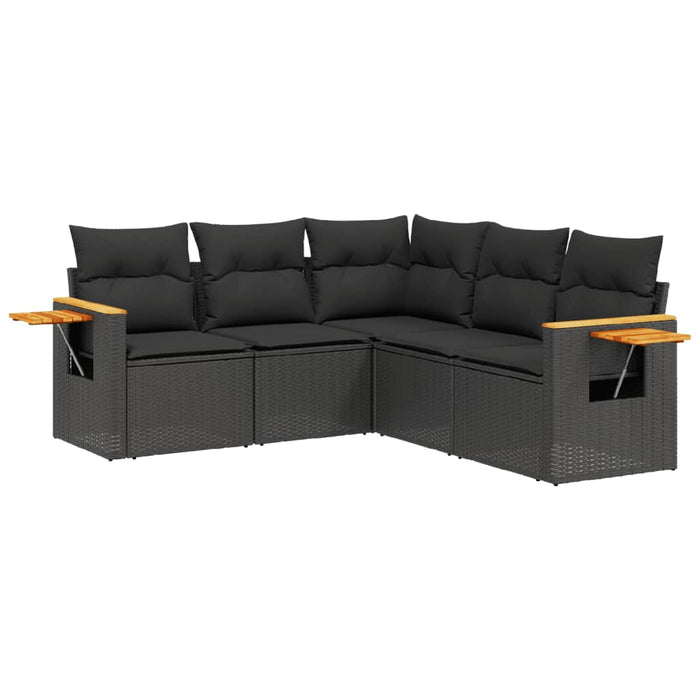 5 Piece Garden Sofa Set With Cushions Black Poly Rattan Txpkokk