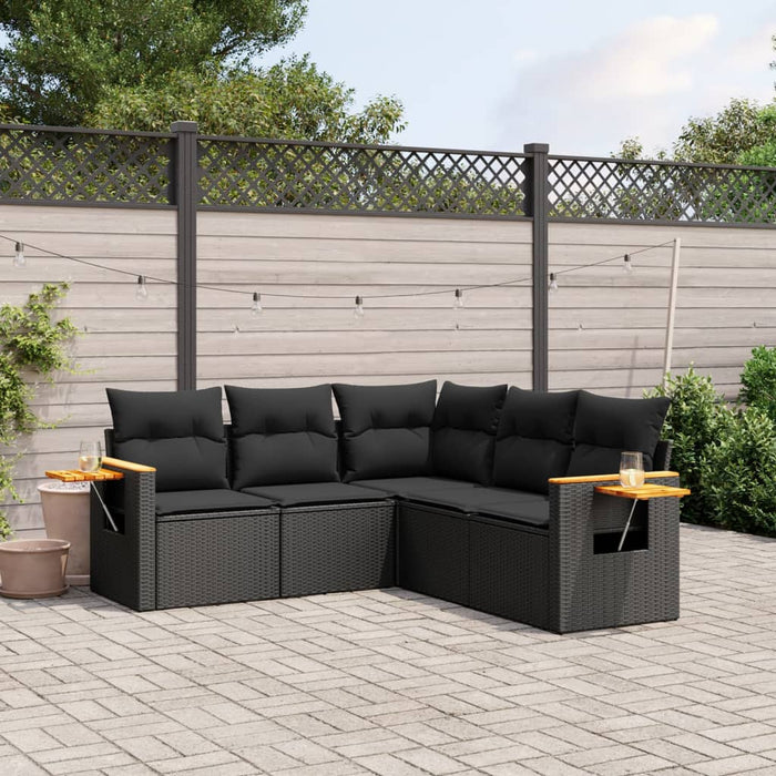 5 Piece Garden Sofa Set With Cushions Black Poly Rattan Txpkokk