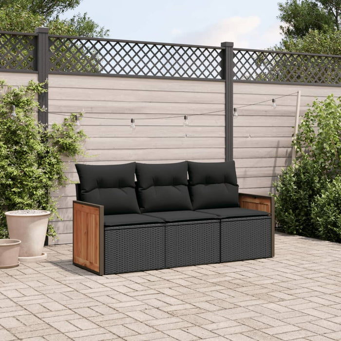 3 Piece Garden Sofa Set With Cushions Black Poly Rattan Txpkntl