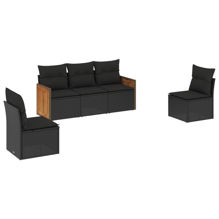 5 Piece Garden Sofa Set With Cushions Black Poly Rattan Txpkkxi