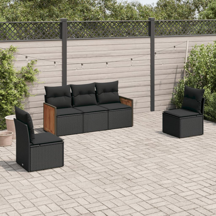 5 Piece Garden Sofa Set With Cushions Black Poly Rattan Txpkkxi