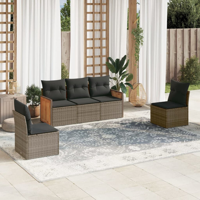 5 Piece Garden Sofa Set With Cushions Grey Poly Rattan Txpkktx