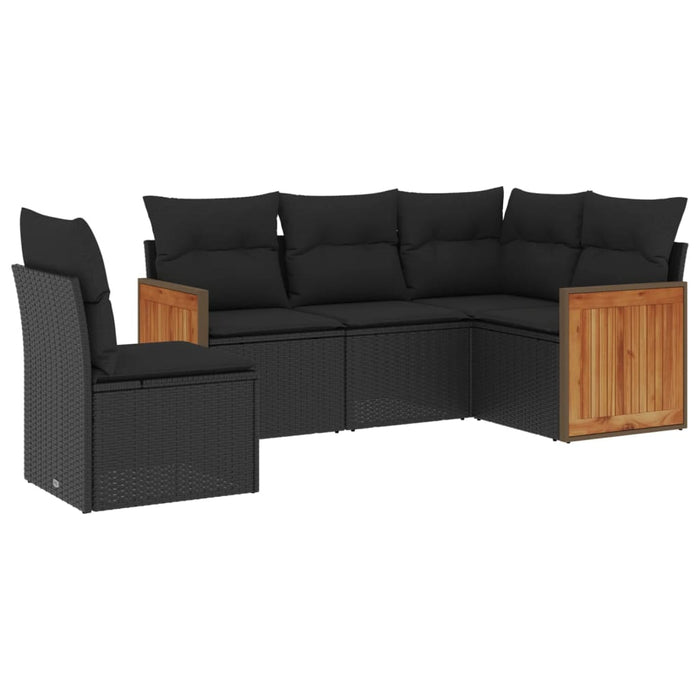 5 Piece Garden Sofa Set With Cushions Black Poly Rattan Txlbbpt