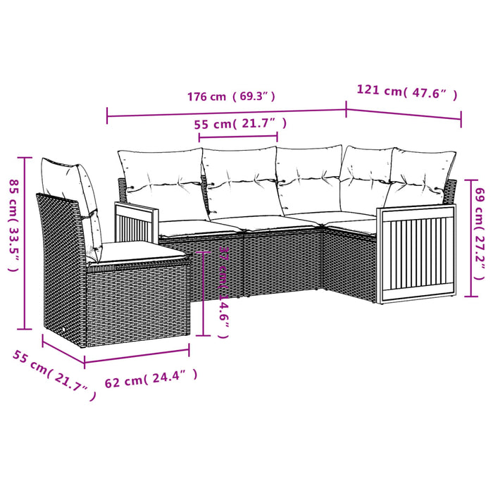 5 Piece Garden Sofa Set With Cushions Black Poly Rattan Txlbbpt