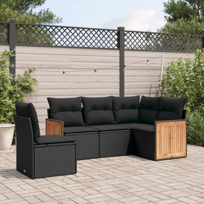 5 Piece Garden Sofa Set With Cushions Black Poly Rattan Txlbbpt