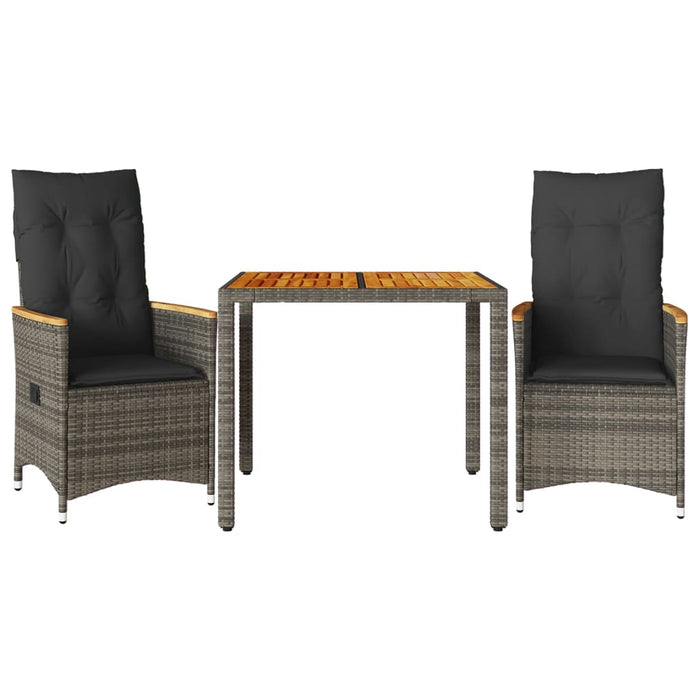 3 Piece Bistro Set With Cushions Grey Poly Rattan Txilnat