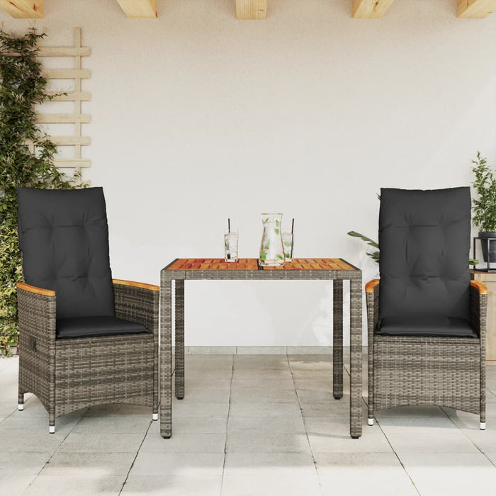 3 Piece Bistro Set With Cushions Grey Poly Rattan Txilnat