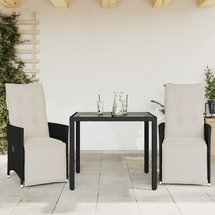 3 Piece Bistro Set With Cushions Black Poly Rattan Txilnlt