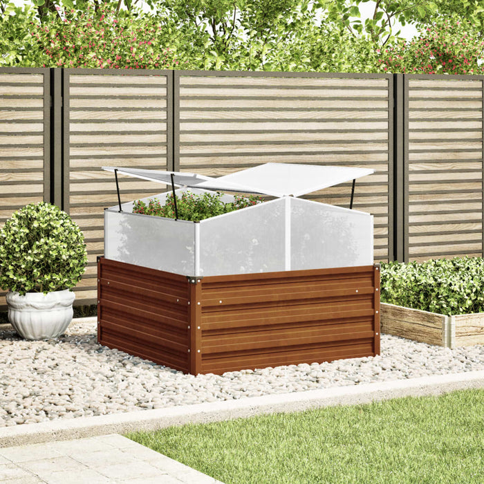 Garden Planter With Green House Weathering Steel Abbnklx