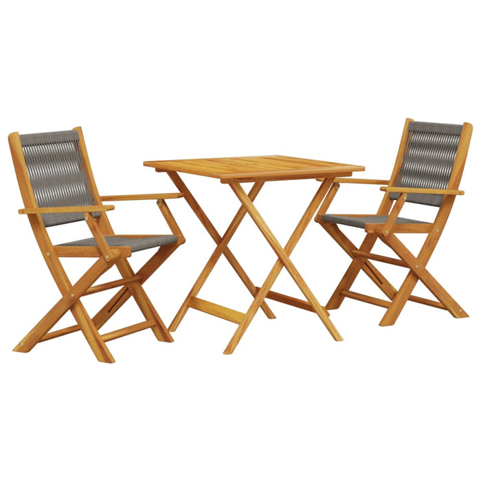 3 Piece Bistro Set Grey Polypropylene And Solid Wood Txnonin