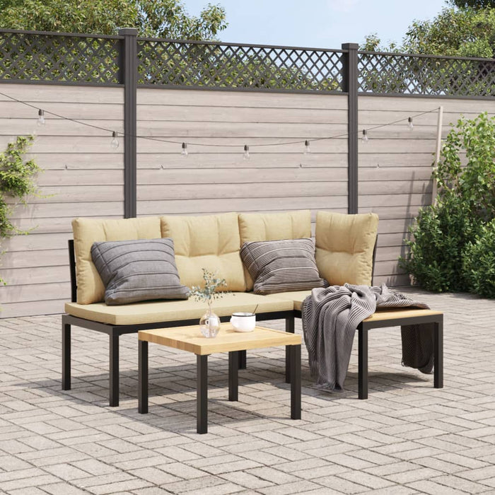 Garden Bench Set With Cushions 3 Pcs Black Powder-Coated Steel Txntlai