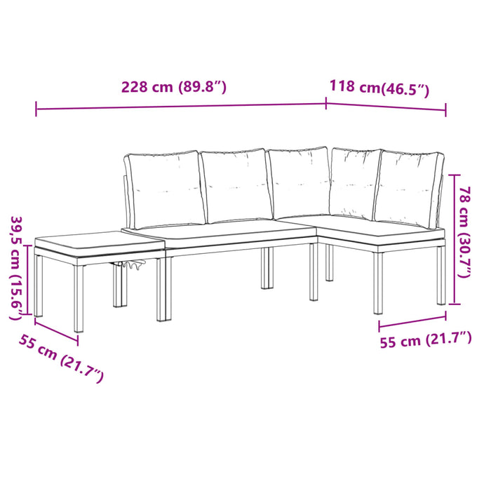 Garden Bench Set With Cushions 3 Pcs Black Powder-Coated Steel Txntlpt