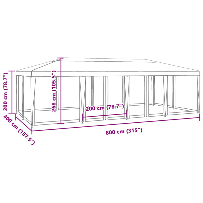 Party Tent With 12 Mesh Sidewalls Green 8X4 M Hdpe Abobbit