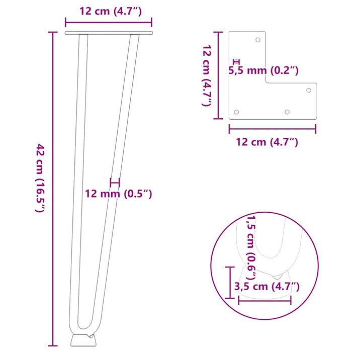 Hairpin Table Legs 4 Pcs Black 42 Cm Solid Steel Aboxaxb