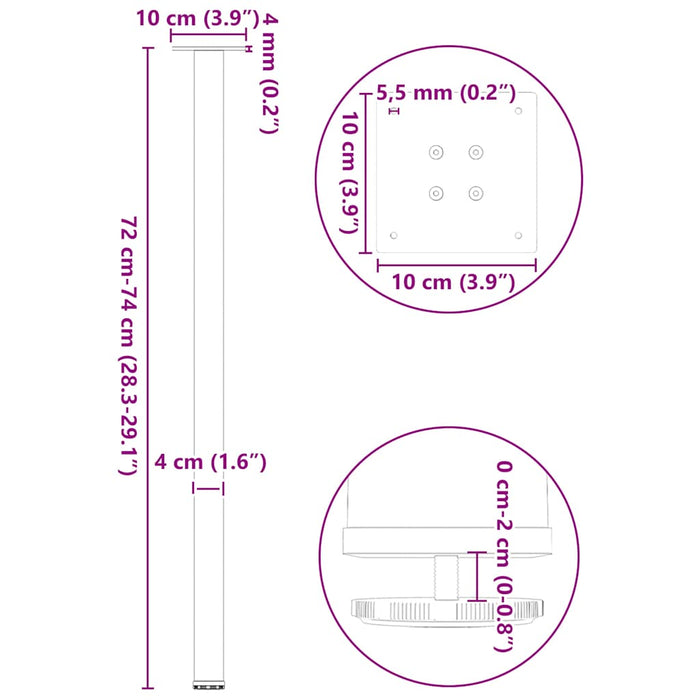 Coffee Table Legs 4 Pcs Black 72-74 Cm Steel Aboxapl