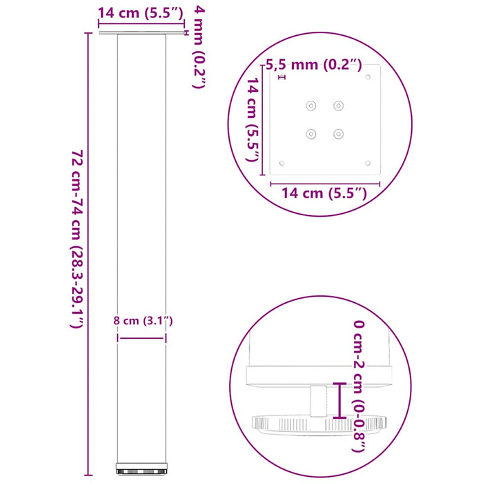 Coffee Table Legs 4 Pcs Black 72-74 Cm Steel Aboxaln