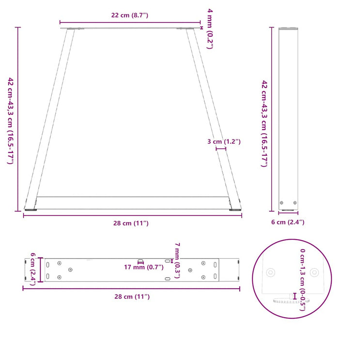 Dining Table Legs V-Shape 2 Pcs Black 28X (42-43.3) Cm Steel Aboxpab