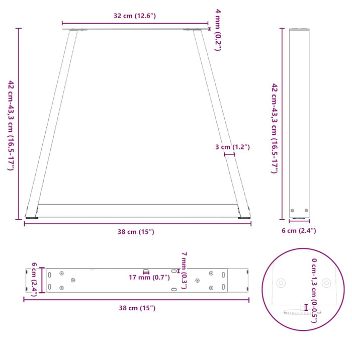 Dining Table Legs V-Shape 2 Pcs Black 38X (42-43.3) Cm Steel Aboxpaa