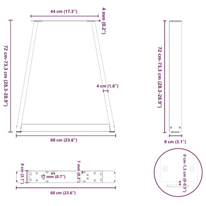Coffee Table Legs V-Shape 2 Pcs Black 60X (72-73) Cm Steel Aboxpla