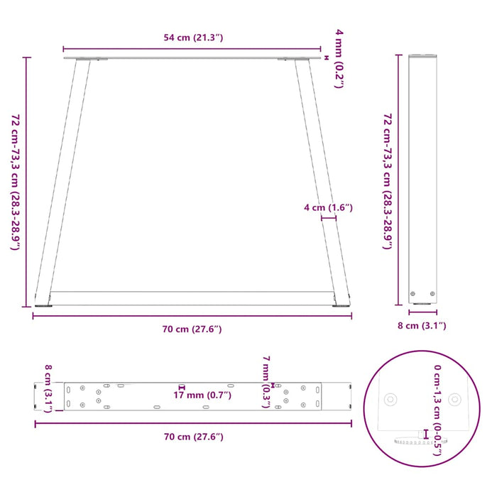 Dining Table Legs V-Shape 2 Pcs Black 70X (72-73.3) Cm Steel Aboxpln