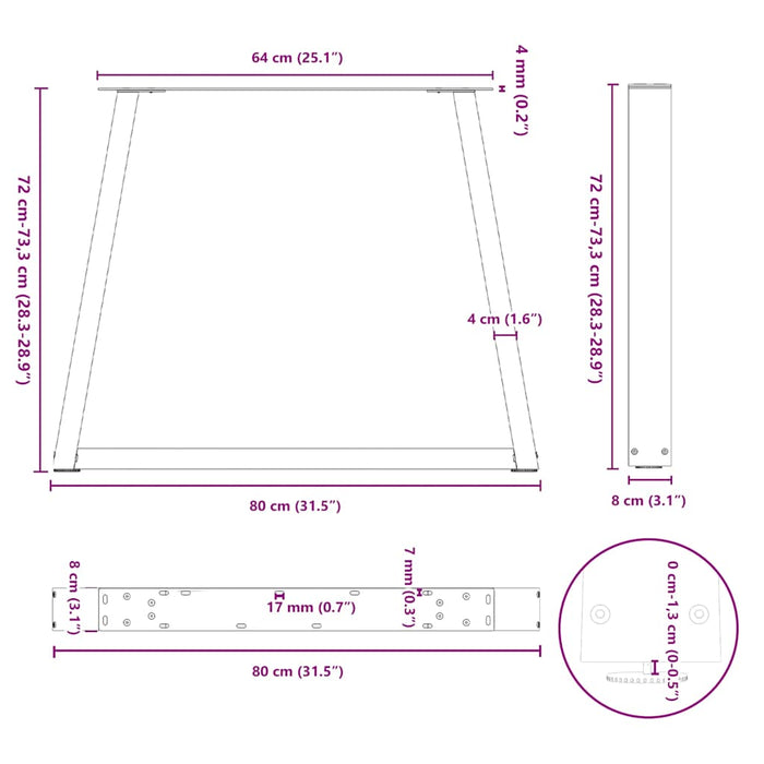 Dining Table Legs V-Shape 2 Pcs Black 80X (72-73.3) Cm Steel Aboxpix