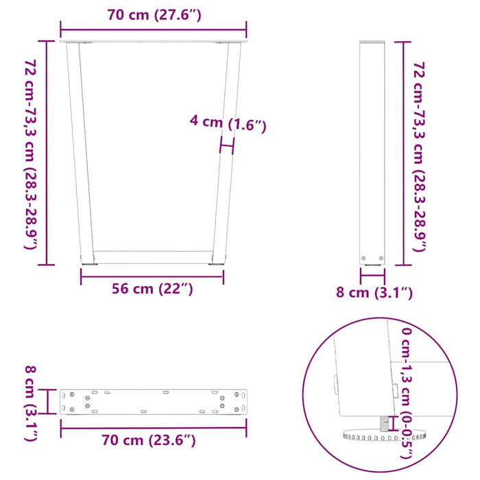 Dining Table Legs V-Shape 2 Pcs Black 70X (72-73.3) Cm Steel Aboxlaa