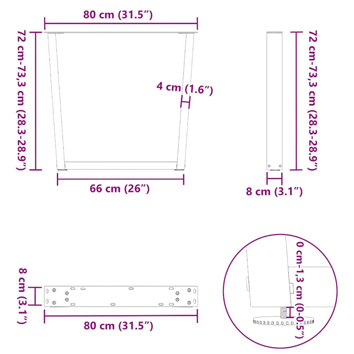 Dining Table Legs V-Shape 2 Pcs Black 80X (72-73.3) Cm Steel Aboxlan