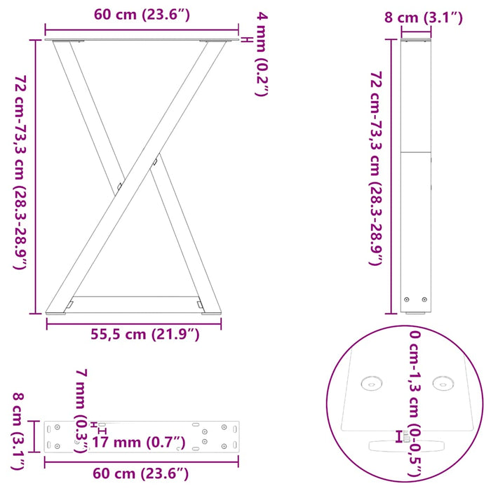 Dining Table Legs 2 Pcs Black 60X (72-73.3) Cm Steel Aboxixb