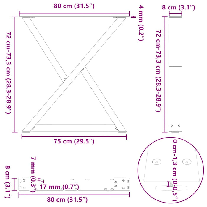 Dining Table Legs 2 Pcs Black 80X (72-73.3) Cm Steel Aboxixn