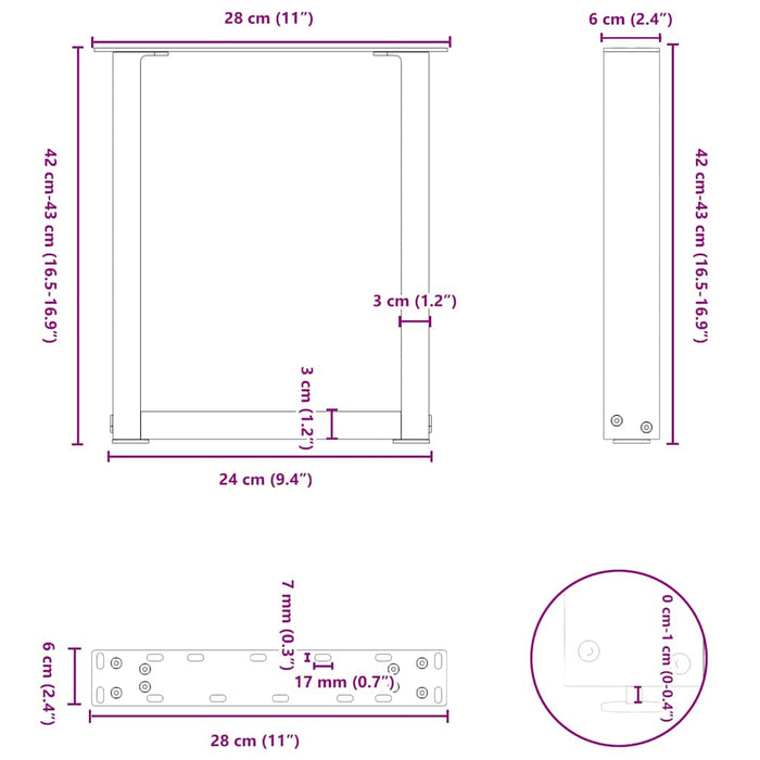 Coffee Table Legs U-Shaped 2 Pcs Black 28X(42-43) Cm Steel Abotoan