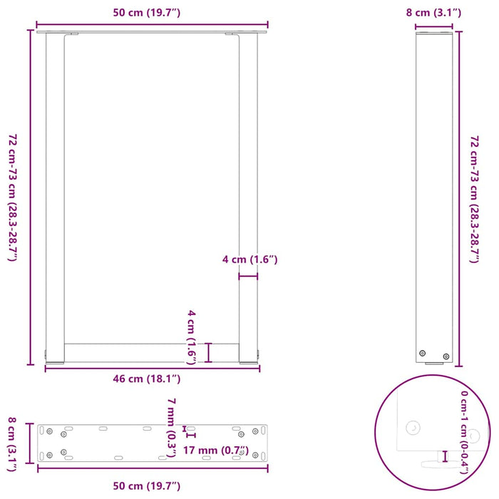 Coffee Table Legs U-Shaped 2 Pcs Black 50X(72-73) Cm Steel Abotoil