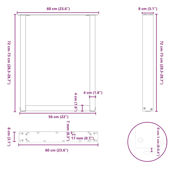 Coffee Table Legs U-Shaped 2 Pcs Black 60X(72-73) Cm Steel Abotonb