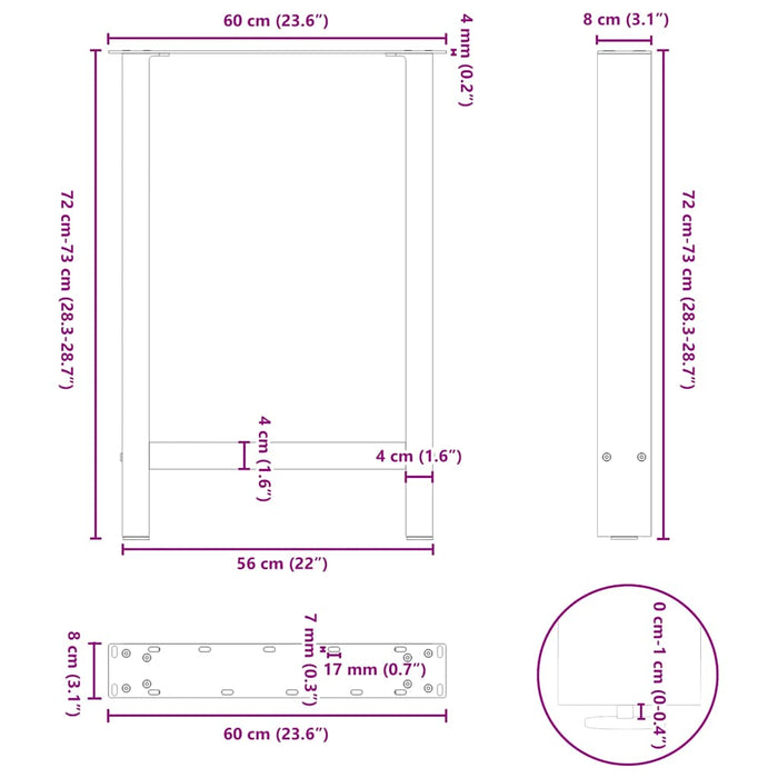 Coffee Table Legs Black 2 Pcs 60X(72-73) Cm Steel Abottba