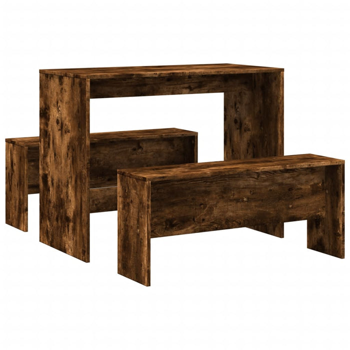 3 Piece Dining Table And Bench Set Smoked Oak Engineered Wood Nppptp