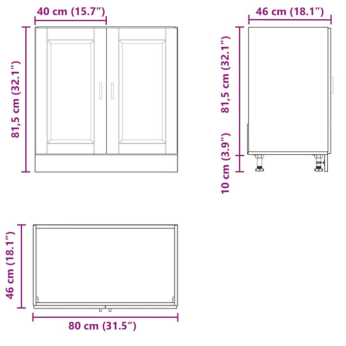 Sink Base Cabinet  Porto White 80X46X81.5 Cm Engineered Wood Nptkxi