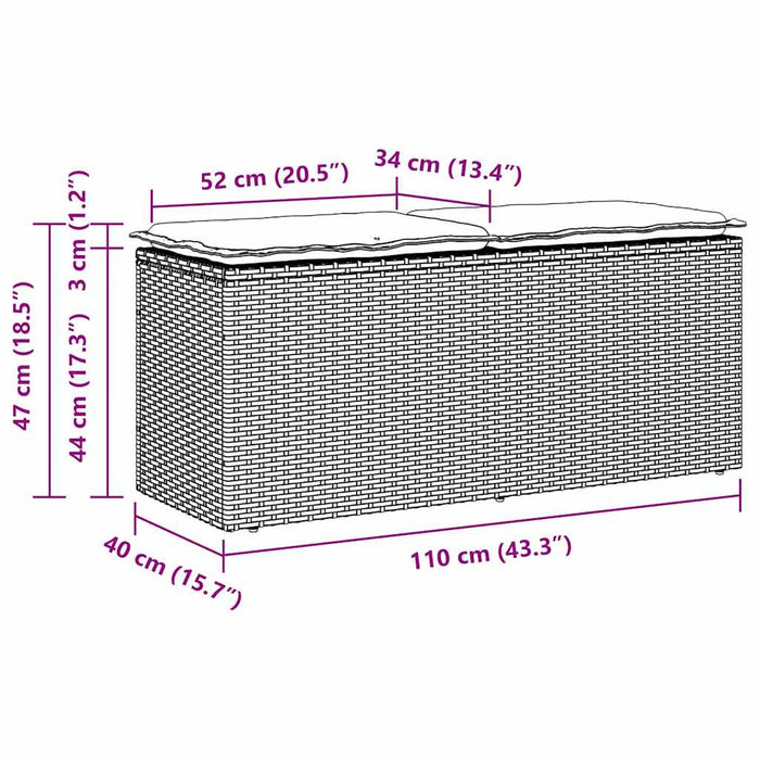 Garden Bench With Cushion Black 110X40X44 Cm Poly Rattan Aobaoap