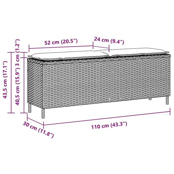 Garden Bench With Cushion Grey 110X30X40.5 Cm Poly Rattan Aobaopl