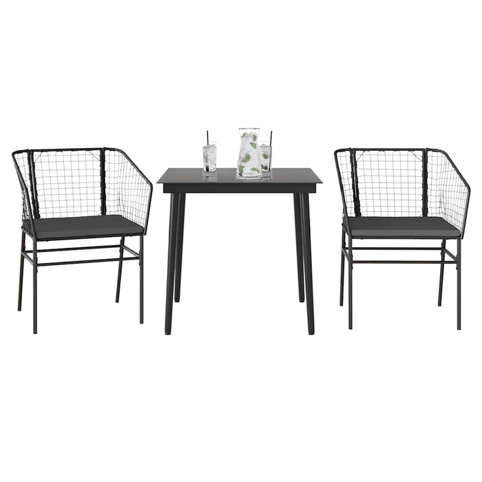 3 Piece Garden Dining Set With Cushions Black Poly Rattan Glass Tttaakk