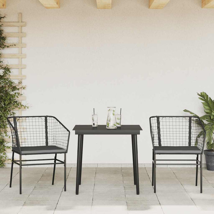 3 Piece Garden Dining Set With Cushions Black Poly Rattan Glass Tttaakk