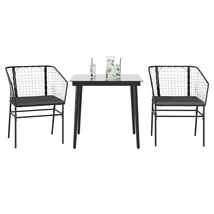 3 Piece Garden Dining Set With Cushions Black Poly Rattan Glass Tttaakk