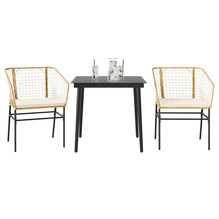 3 Piece Garden Dining Set With Cushions Brown Poly Rattan Glass Tttapbl