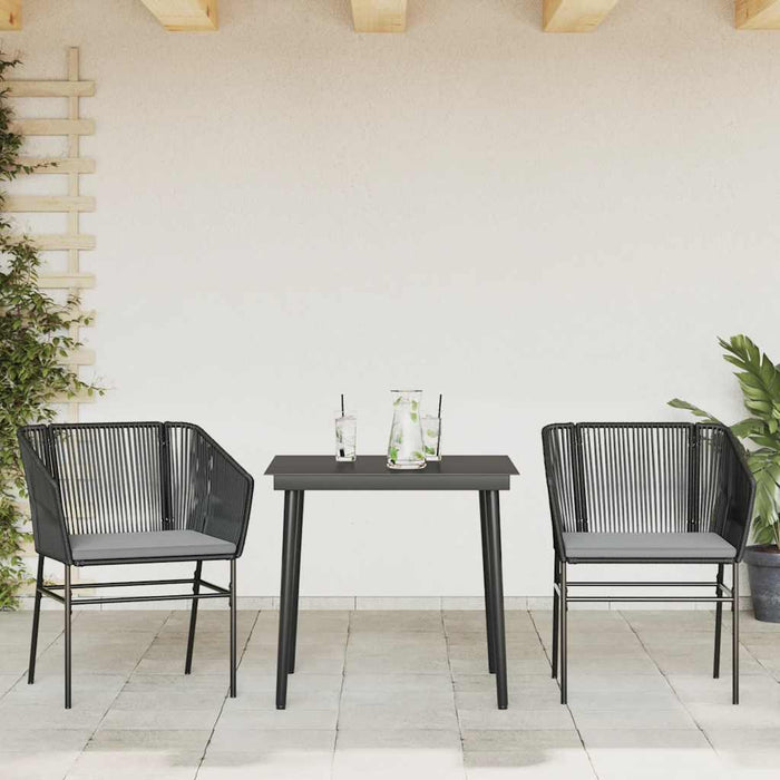 3 Piece Garden Dining Set With Cushions Black Poly Rattan Glass Tttapot