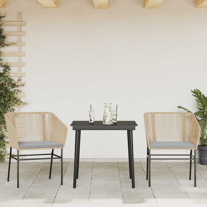 3 Piece Garden Dining Set With Cushions Brown Poly Rattan Glass Tttapxb