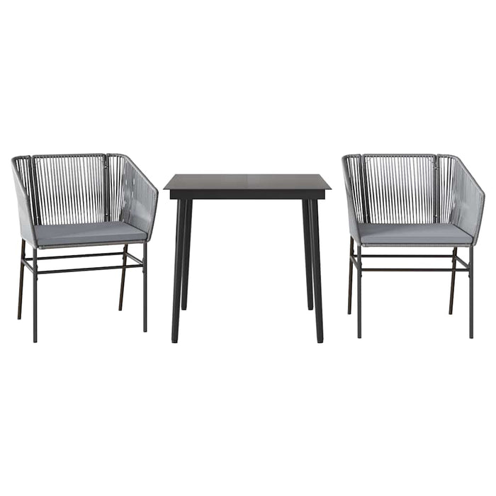 3 Piece Garden Dining Set With Cushions Grey Poly Rattan Glass Tttapxi