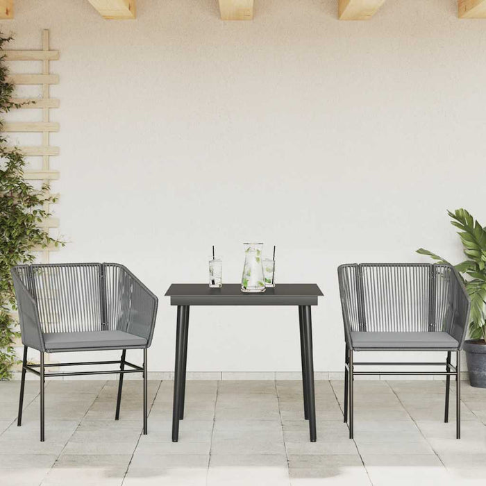 3 Piece Garden Dining Set With Cushions Grey Poly Rattan Glass Tttapxi