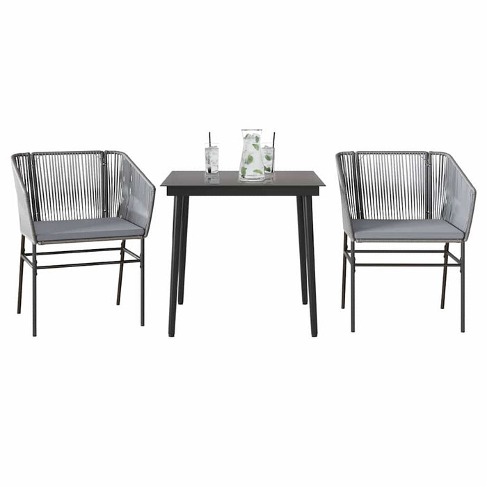 3 Piece Garden Dining Set With Cushions Grey Poly Rattan Glass Tttapxi