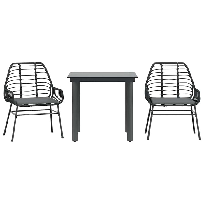 3 Piece Garden Dining Set With Cushions Black Poly Rattan Glass Tttapan