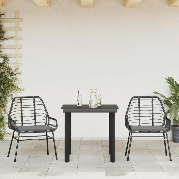 3 Piece Garden Dining Set With Cushions Black Poly Rattan Glass Tttapan